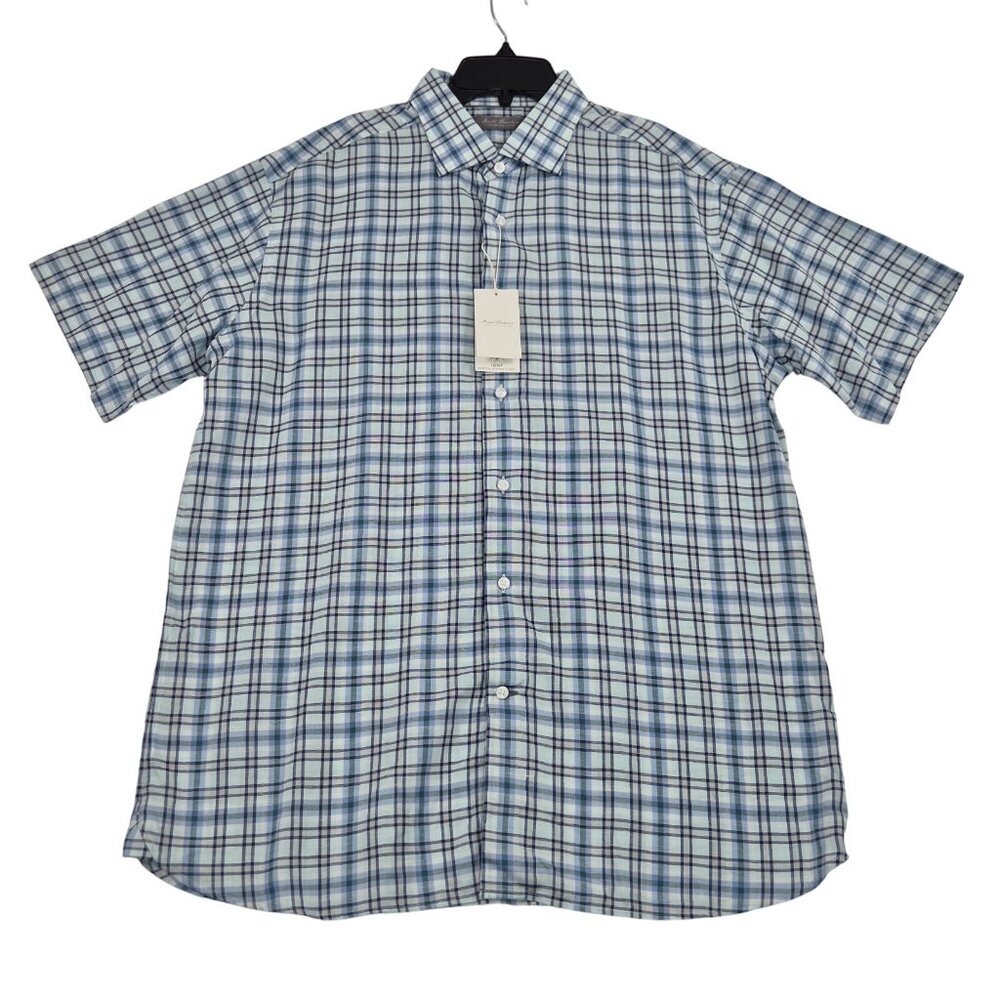 Cremieux Signature Men’s Shirt Size L Button Up Short Sleeve Plaid Blue Green 58
